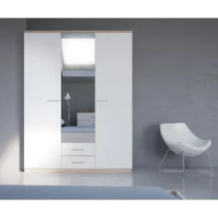 Demeyere Armoire 3 Portes Coloris Blanc Et Naturel Lena -ATMOSPHERA Boutique armoire 3 portes coloris blanc et naturel lena 2