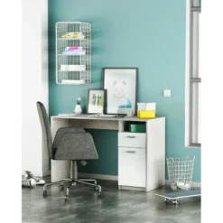 Demeyere Bureau Détroit Béton 1 Porte + 1 Niche + 1 Tiroir -ATMOSPHERA Boutique bureau detroit blanc beton 1 porte 1 niche 1 tiroir 4