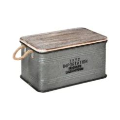 Lot De 3 Malles Métal Gris Plateau Bois Atmosphera -ATMOSPHERA Boutique lot de 3 malles metal gris plateau bois atmosphera 1 3