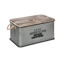 Lot De 3 Malles Métal Gris Plateau Bois Atmosphera -ATMOSPHERA Boutique lot de 3 malles metal gris plateau bois atmosphera 1 5