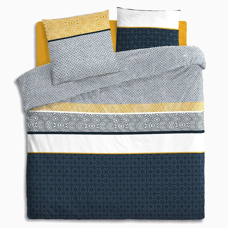 Parure De Lit Rayures Bleu/blanc/moutarde 240x220 Atmosphera 2 Parure De Lit Rayures Bleu/blanc/moutarde 240x220 Atmosphera – Image 2