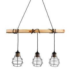 Suspension Indus Barre En Bois 3 Cordons Ostaria