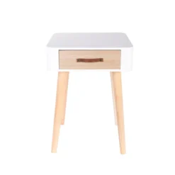 Table De Chevet Pieds Bois 1 Tiroir Blanc -ATMOSPHERA Boutique table de chevet pieds bois 1 tiroir blanc 3