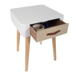 Table De Chevet Pieds Bois 1 Tiroir Blanc -ATMOSPHERA Boutique table de chevet pieds bois 1 tiroir blanc 4