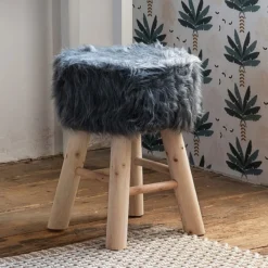 Tabouret Fourrure Gris Atmosphera -ATMOSPHERA Boutique tabouret fourrure gris atmosphera 2