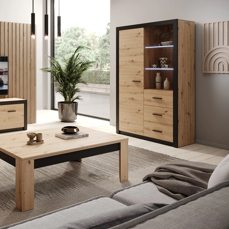 Vitrine 2 Portes Naturel Et Noir Brussel 2 Vitrine 2 Portes Naturel Et Noir Brussel – Image 2